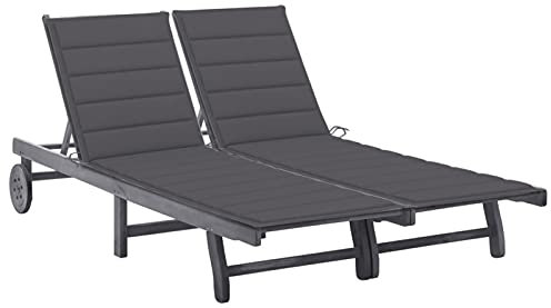 BaraSh 2-Personen-Sonnenliege mit Auflage Grau Akazie Massivholz Lounge Sitzgruppe Gartenmuschel Sonnenliege