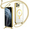 Oelrstfe Magnetische handyband mit Band für iPhone 11 Pro Max Hülle - Necklace HandyHülle Transparente zum Umhängen mit justierbarer und Abnehmbarer Kette, Crossbody Magnet Clear Cover - Gold