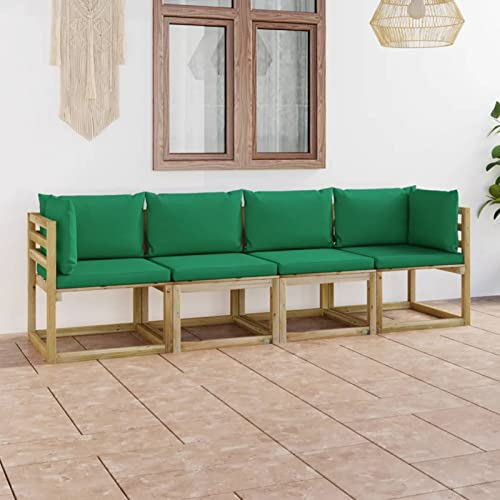 BaraSh Gartensofa 4-Sitzer mit Kissen in Grün Sofa Lounge Gartenmöbel Sitzgruppe Couch Gartenset Sitzgruppe Gartenbank
