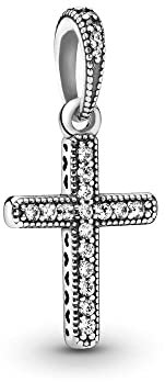 Lkwidi Charme Anhänger mit funkelndem Kreuz Charms Anhänger 925 Sterling Silber Charm Pendant für Europäische Armbänder und Halsketten