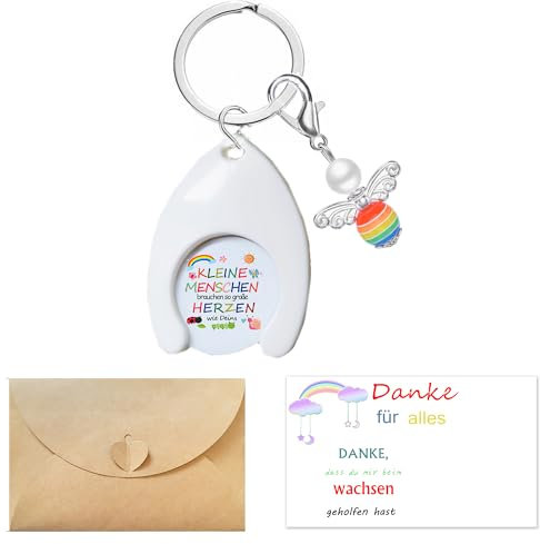 KLEINE MENSCHEN brauchen so große Herzen wie Deins Einkaufswagenchip Wagenlöser Erzieherin mit Herz Erzieher Geschenk Kindergarten Kita Abschied kleine Geschenke,Perlenengel Schlüsselanhänger