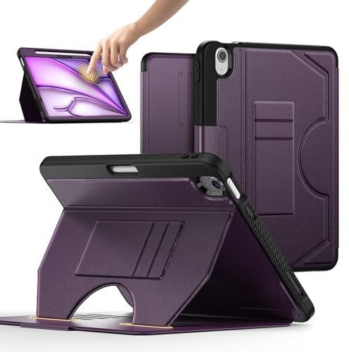 KAIJIAbox Case for iPad Air 11Inch M3/M2 (2025/2024),for iPad Air 7th/6th,Shockproof Cover with Strong Magnetic Multi-Angle Stand,Pencil Holder and Card Slot, Auto Wake/Sleep(Purple)