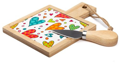 Ingrosso e Risparmio Bomboniera Matrimonio 1 pz Sottopentola Tagliere in Legno Bamboo e Ceramica Mattonella Quadrata Fantasia Cuori Colorati Idea Regalo Anniversario Accessori Cucina Stile
