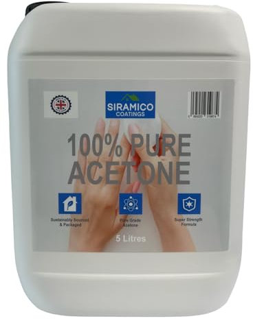 SIRAMICO COATINGS Pure Acetone | 5 Litre | Nail Polish Remover | Removes All Types of Nail Polish, Gels, Acrylics, Nail Tips & Glues | Super 100% Strength Formula