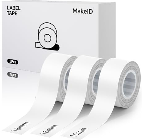 MakeID Q1 E1 Etikettenband, 3 Packungen 16 mm x 4 m Nachfüllungen Wasserdicht Laminiert Personalisierte Aufkleber Für Büro Zuhause Thermische Aufkleber Ersatz