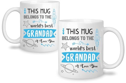 World's Best Grandad Mug – Cadeau pour homme, Noël, fête des grands-parents, anniversaire – Tasse à café en céramique, tasse à lait pour petit-déjeuner, 325 ml, blanc (Grandad-1)