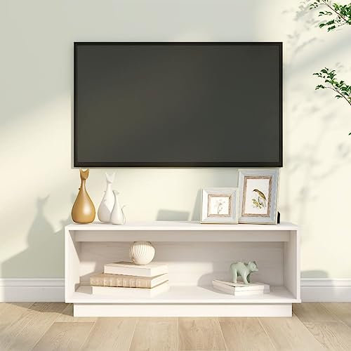 CINDERFUL TV-Schrank Weiß 90x35x35 cm Massivholz Kiefer,Kiefernholz TVSchrank mit viel Stauraum für Wohnzimmer & Deko TV-Möbel, TV-Bänke