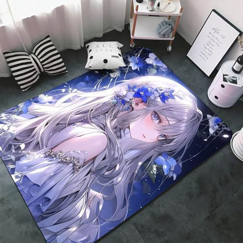 WEQEER Anime Mädchen Teppich Kinderteppich Anime Flanell Teppich kurzflor Spielteppich Kinderzimmer Teppich für Schlafzimmer Spielzimmer (4,80x120cm)