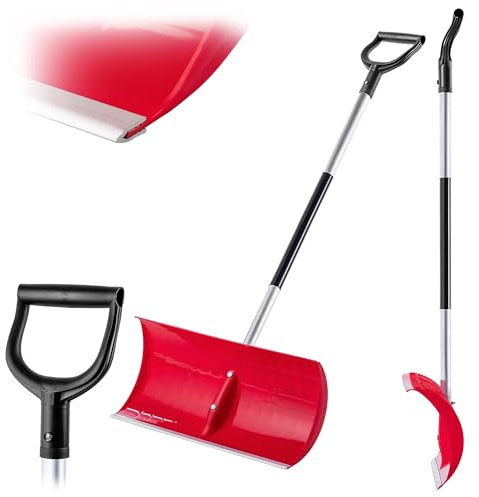 KADAX Schneeschaufel mit Aluminiumgriff, Schneeschieber mit ergonomischem Griff, Schneekippe aus Kunststoff mit Aluminiumbeschlag (Rot, 60 x 130 cm)