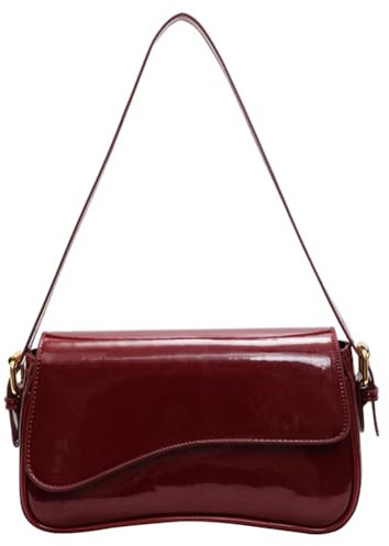 HiTotes Y2K Borsa a tracolla da donna borsa a tracolla rossa in pelle verniciata borsa hobo borsa pochette da donna rossa con tracolla regolabile, 01-rosso., 25cm