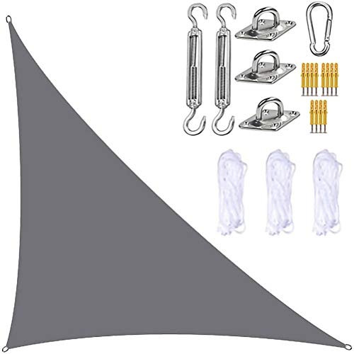 Waterproof UV Block Triangle Sun Shade Sail Canopy with Fixing Kit 3 Ropes Included Right Angle Garden Shade Sail Sunshade Awning for Outdoor Patios Grey 5m x 5m x 7m