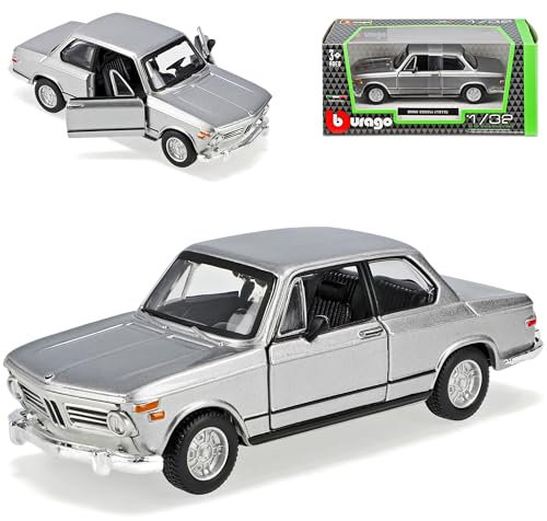 alles-meine.de GmbH B*M*W 02 114 2002 Tii Coupe Silber 1966-1977 1/32 Burago Modell Auto mit individiuellem Wunschkennzeichen
