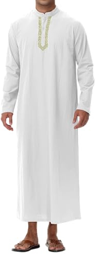 NANAMEEI Kaftan Herren Baumwolle Leinen Stehkragen Langarm Thobe mit Taschen und Knopfleiste