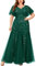 MISSMAY Women's Plus Size Sequins Lace Tulle Sweetheart Neck Ruffle Sleeves Formal Evening Party Maxi Dress (2XL, Dark Green)