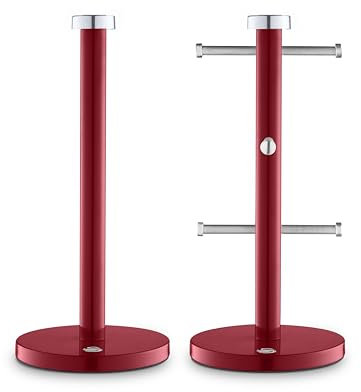 Swan SWKA18531RN Townhouse Towel Pole and 6 Mug Tree Set with Colour Coated Iron, Chrome Accents and Weighted Bases, Red