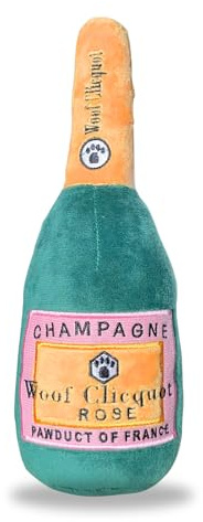 southportpaws - Woof Clicquot Rosé Champagne Dog Toy for All Breed Sizes - Alcohol Dog Toys - Designer Dog Toy - Rose Wine Bottle Dog Toy - Funny & Cute Dog Toy with Squeaker