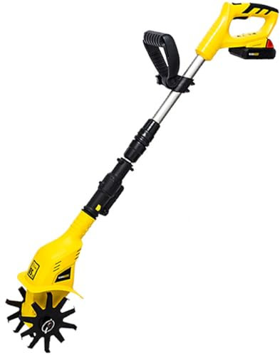 Gvqng Electric Garden Tiller, Cordless Ground Hoe, Garden Hoe With Handle, Motor Hoe with Battery 4000 mAh 20 V, Motor Hoe and Charger Cultivator, Ground Hoe Tiller,Yellow