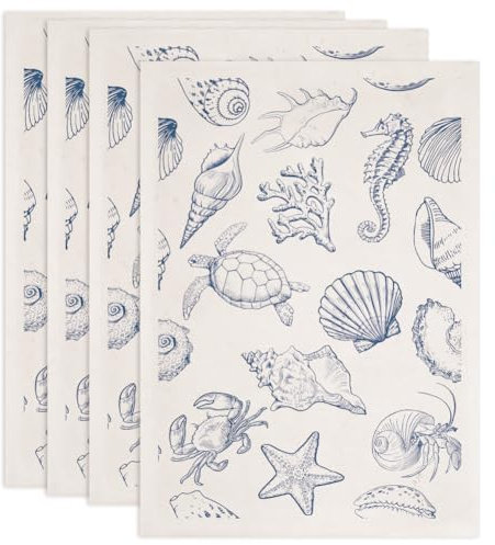 SUPERDANT 4 Stück Unterglasur Transfers Meereslebewesen Für Töpferwaren Jakobsmuscheln Seepferdchen Schildkröten Transferaufkleber Keramik Aufkleber Unterglasur Transfers Für Töpferwaren Überglasur