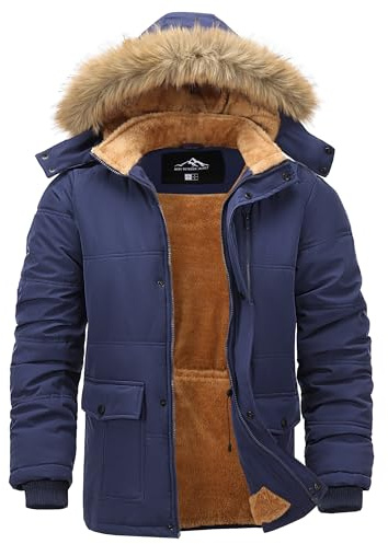 Peakwell Herren Fleece Winterjacke Übergangsjacke Arbeitsjacke Parka | Gefüttert, Abnehmbare Kapuze, Verstellbare Zugbänder Taille & Saum, Mehrere Praktische Taschen, ohne Überflüssige Lederlabels