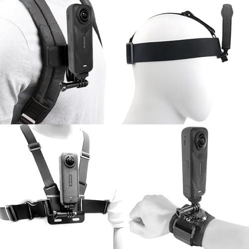 Ensemble d'accessoires pour Insta 360 X5 X4 X3 X2 X, support de tête + harnais de poitrine + support de clip pour sac à dos + dragonne rotative à 360° compatible avec GoPro Hero, DJI Osmo Action