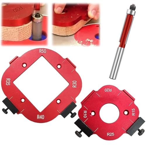 2 Stück Frässchablone Oberfräse - Frässchablone Eckradius 8 Größen R10-R50 Präzise Alu-Routervorlage für Holzarbeit mit CNC-gefräster Führungen & Einstellanschlag für Holzbearbeitung DIY, Radius Jig