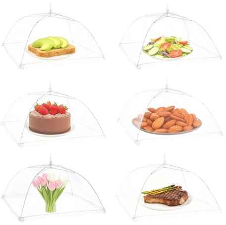 Faltbare Fliegenhaube Lebensmittel Set 6 Stück, Wiederverwendbare Obstabdeckung gegen Fruchtfliegen für Küche, Picknick und Garten, Obstnetz Fliegenschutz Essen zum Schutz von Obst und Gebäck, 32×32cm