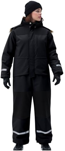 Generisch Damen Skianzug Winter Warme Einteiler Skioverall Wasserdicht Winddicht Schneeanzug Atmungsaktiv Bequeme Schneeoverall Jumpsuit Casual Locker Skibekleidung (Black, XXL)