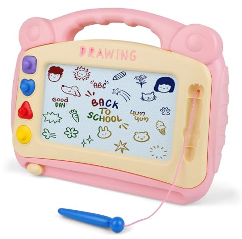 OFFCUP Magnetische Maltafel Groß, 30x23cm Kinder Zaubertafel ab 3 Jahr Magnetische Zeichenbrett Lernspielzeug mit 4 Stempel Spielzeug Geschenk für Kinder ab 3 Jahre Mädchen Jungen (Rosa)