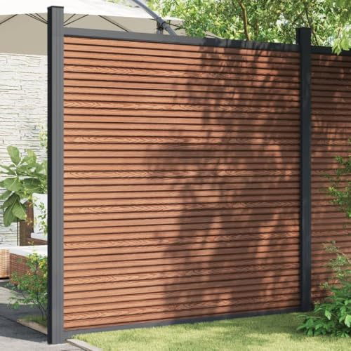 Garten Sichtschutz Panel Zaun Sichtschutz,Zaunelement mit 2 Pfosten Braun 180x186 cm WPC für Garten,Terrasse,Balkon