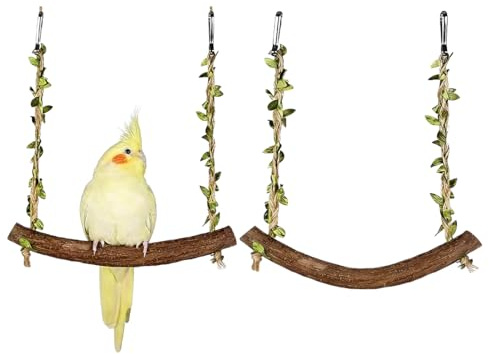 OPVYAEU 2 Piezas Columpios de Pájaros de Madera,Juguetes para Loros,Juguetes Agapornis,Conure Cockatiel Swing Colgando Juguetes para Pequeños Animales Periquitos Periquitos Loros