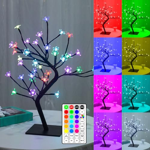 YATOSEEN Künstlicher Kirschblütenbaum mit 36 ​​LED, RGB-Kirschblütenbaumleuchte mit Fernbedienung, 16 Farbwechseln, Nachtlicht für die Heimdekoration, für Valentinstag, Weihnachten, Hochzeiten