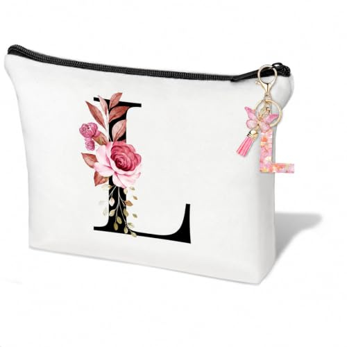 Teouuas Kosmetiktasche Personalisiert, Keyring Letter L | Kosmetiktasche, Kleine Makeup Bag, Schlüsselanhänger mit Buchstabe L, Kosmetiktasche Mädchen, für Damen und Mädchen