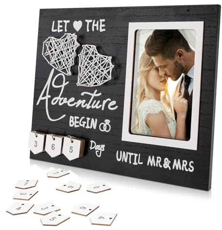 Engagement Gifts for Couple, Wedding Countdown Photo Frame, Engagement Picture Frame with Removable 0-9 Number Plates, Keepsake for Newly Couples, Valentine's Day, Anniversaries Gift