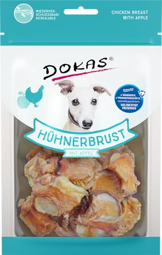 DOKAS Getreidefreier Premium Snack mit Hühnerbrust für Hunde, Apfel, 1 x 70g