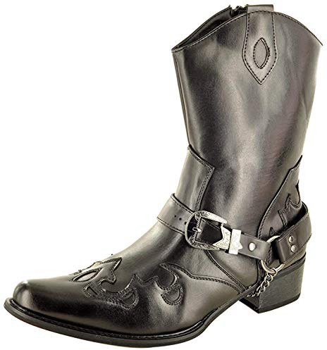 Stivali da uomo da cowboy western, lunghezza al polpaccio, con cerniera, Nero , 46 EU