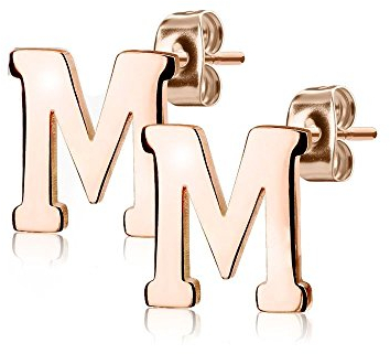 Bungsa BUCHSTABE M Ohrstecker Rosegold - BUCHSTABEN M Ohrring in Rosegold - Alphabet Ohrringe zum Stecken - aus Edelstahl - Ohrschmuck für Damen, Kinder & Herren