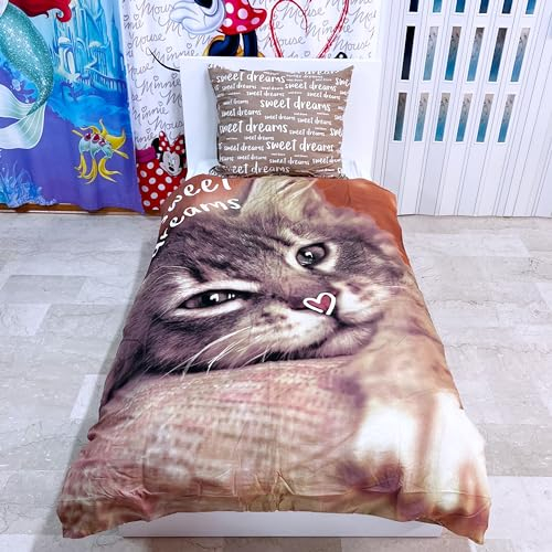 Elana 2-TLG Jugend Bettwäsche Katze Sweet Dreams Schöne Träume 140x200 cm + 70x80 cm 100% Baumwolle