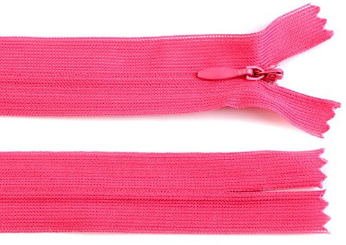 Schnoschi 1 Stück 20 cm Langer Spiralreißverschluss, nahtverdeckt, Nicht teilbar, pink, 3mm Laufschiene, Reißverschluss
