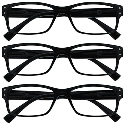 OPULIZE Reading Glasses 3 Pack Mens Black Large Designer Style Readers Spring Hinges RRR11-1 +2.50