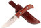 Muela Cuchillo husky HUSKY-11RM.D hoja de acero Sandvik RWL34 de 11 cm y empuñadura de micarta blanca, negra y rosewood para Caza, Pesca, Supervivencia y Bushcraft + Portabotellas de regalo
