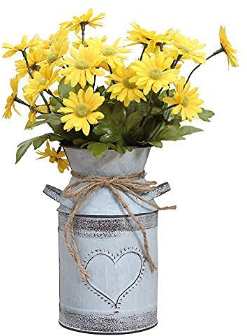Soyizom Milchkanne im Shabby-Chic-Stil, mit Herz- und Seil-Design, französisches Bauernhaus-Deko, Verzinkte Blechdose, rustikale primitive Eimer-Vase für dekorativen Blumenhalter