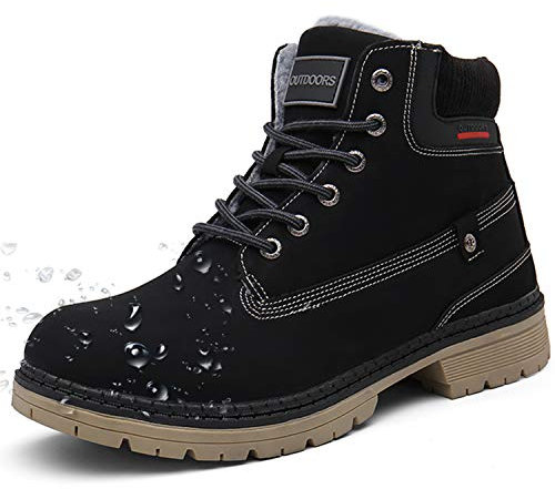 Stivali Uomo Donna Inverno Scarpe da Neve Caldi Snow Boots Impermeabili Stivaletti Pelliccia Stringate Outdoor, Nero, 40 EU