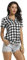 Aeslech Chemise Femme Chemisier à Carreaux Chic Boutonnée Manche Courte D'été Blanc - Noir Tag XS