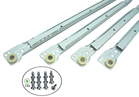 BRESKO 1 Paar (2 Stk.) 21 mm Schubladenschienen 25-60 cm Teilauszug Rollenführung Schubladenauszüge mit Rollen weiß (45 cm)
