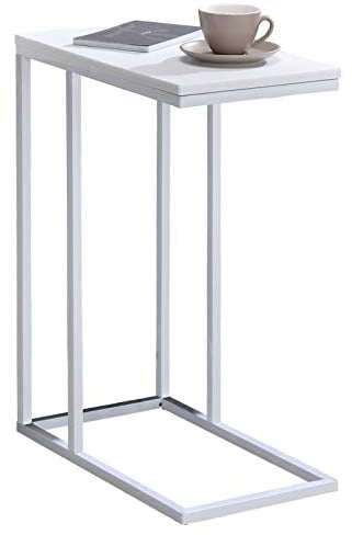 IDIMEX Beistelltisch Debora, praktischer Wohnzimmertisch in C-Form, schöner Couchtisch Tischplatte rechteckig in weiß, eleganter Sofatisch mit Metallgestell in weiß