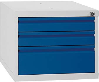 Lüllmann® Schubladenmodul, 3 Schubladen, 380 x 460 x 550 mm, lichtgrau/enzianblau