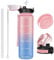 OLDLEY 1L/32oz Sports Water Bottle with 2 Different Lids, 1000ml Motivational Drinks Bottle with Time Markings Leak Proof Drink & Lock Cover, BPA Free for Gym School Cycling Running Hiking