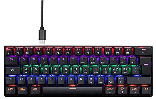 Zienstar 60% Tastiera Meccanica Gaming,Layout Italiano,USB C Cablata 62 Tasti Outmu Blue Switch (Nero)