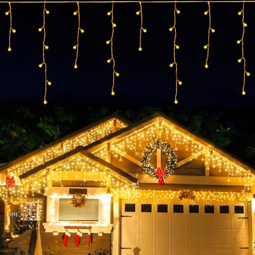 LEDYA Icicle Outdoor Christmas Lights, 17M 480led Christmas Lights Outdoor Decorations, Fairy Lights Plug in for Christmas Decorations, Waterproof/8 Modes/Timer, Outside Roof Window Garden Xmas Light