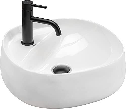VBChome Waschbecken 46 x 46 x 12 klein Keramik Eckwaschbecken Waschtisch mit Loch Handwaschbecken AUFSATZWASCHBECKEN WASCHSCHALE GÄSTE WC
